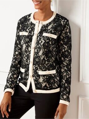 Talbots Floral Lace Cardigan Cotton Viscose Blend